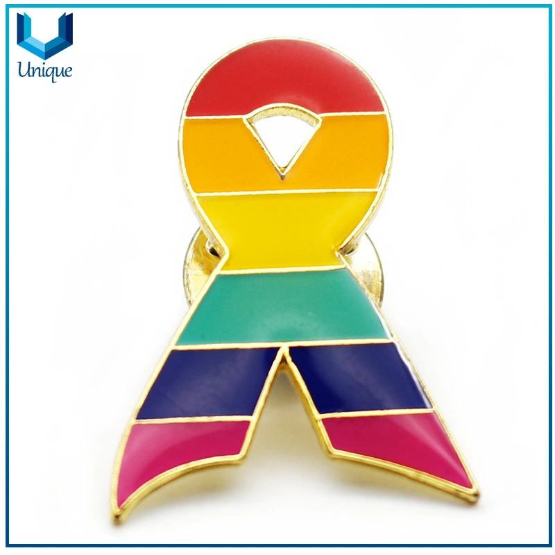 Oro personalizado insignia de solapa de cinta de concienciación sobre el cáncer, SIDA, el autismo conciencia broche de metal para eventos