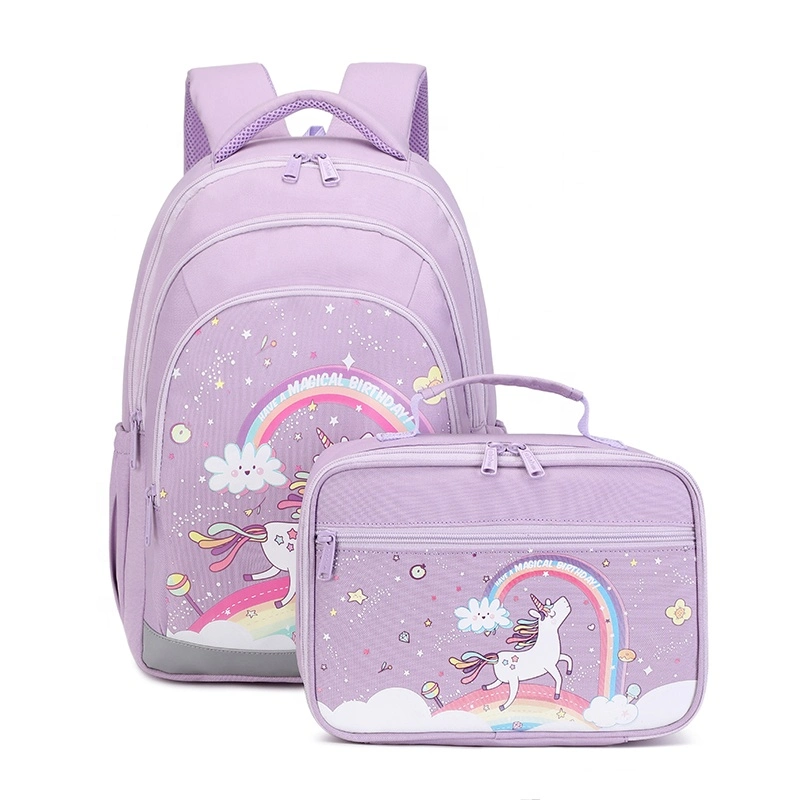 Backpack ODM OEM Wholesale/Supplier Factory Cartoon Printing Nylon Soft Breathable Multi Zipper Wholesale/Supplier Girl School Bag Set