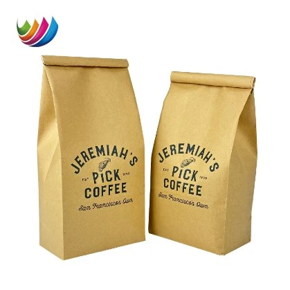 Coffee Beans Packaging Bag Brown/White Kraft Paper Lined with PE Square Bottom Bag with Tin Tie