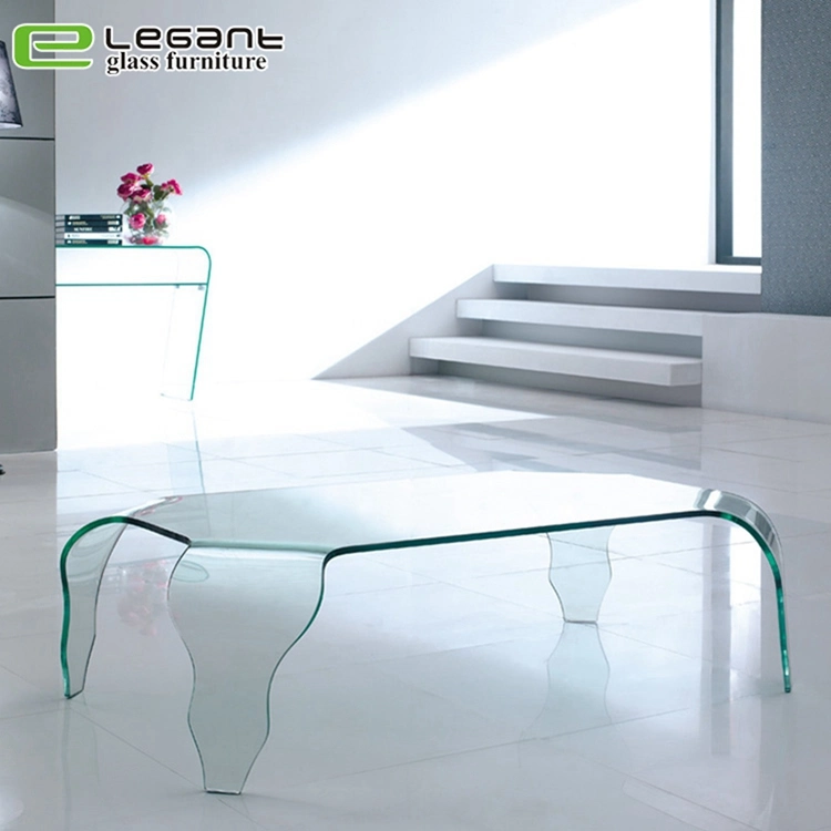 Round Corner Bent Glass Coffee Table with Beveled Edge