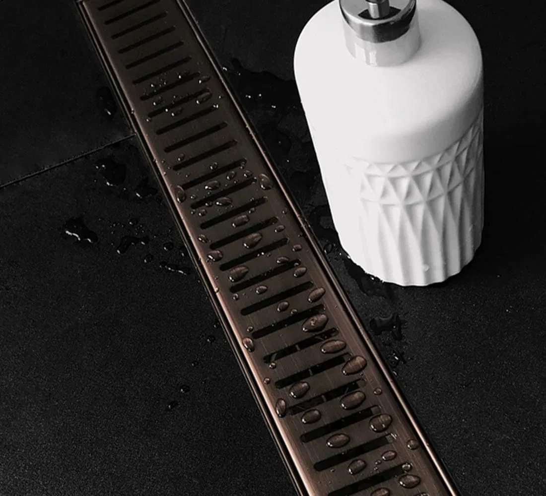 Linear Shower Drain with Removable Grate/Antique Copper Color 304 Stainless Steel Floor Drain