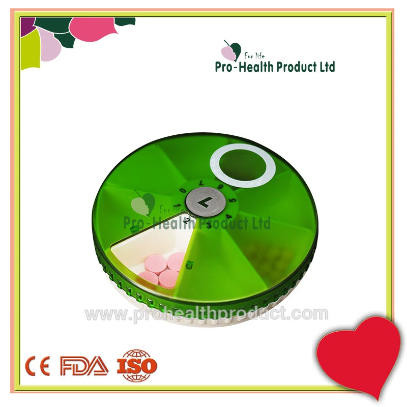 One Week Plastic Display Cover Rotatable Round Pill Box