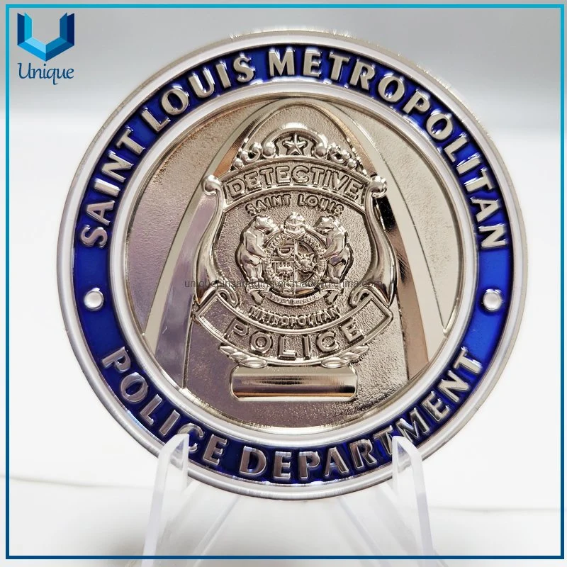 Free Sample Custom Metal Mint Coin Factory From China Die Cast Zinc Alloy with Enamel Two Tone Plating USA Police Sounevir Medal Coin