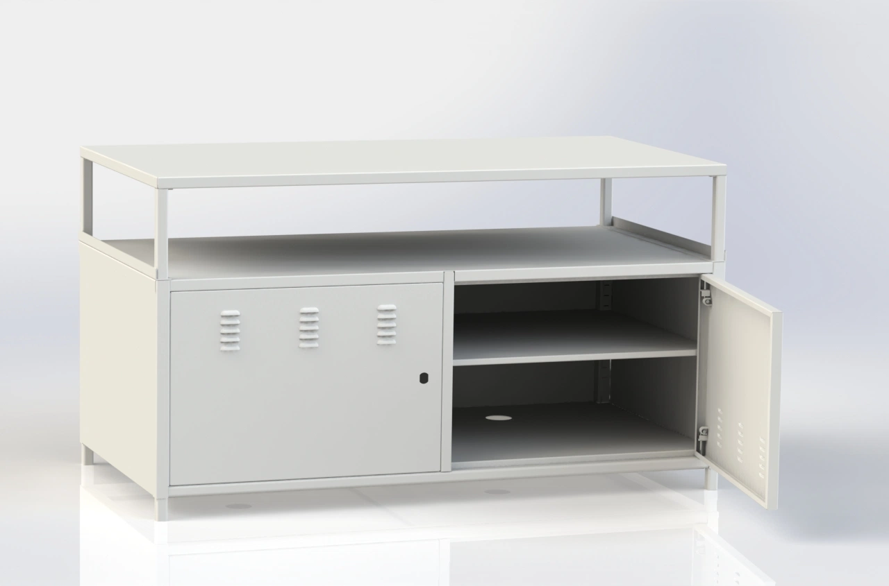 Metal Lockable TV Stand Cabinet Media Storage with Rolling Casters