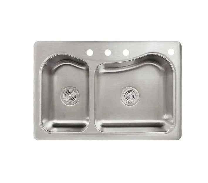 Double Bowl Stainless Steel 4-Hole Countertop Kitchen Sink Customized Color Coating Selected