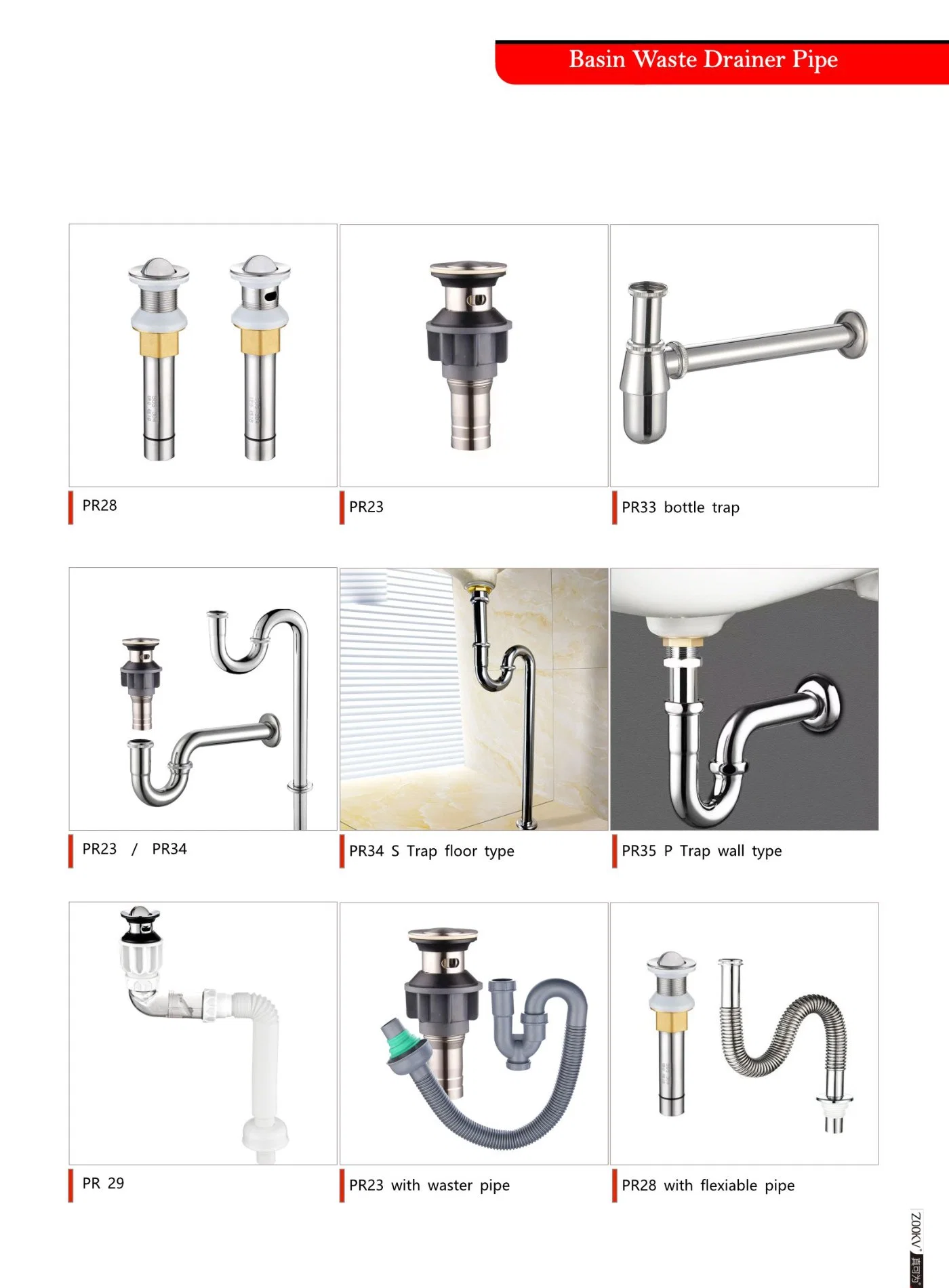 Customized Materials Siphon Bathroom Basin Waste Red Rose Brass Round Kettle Black P Type Bottle Trap