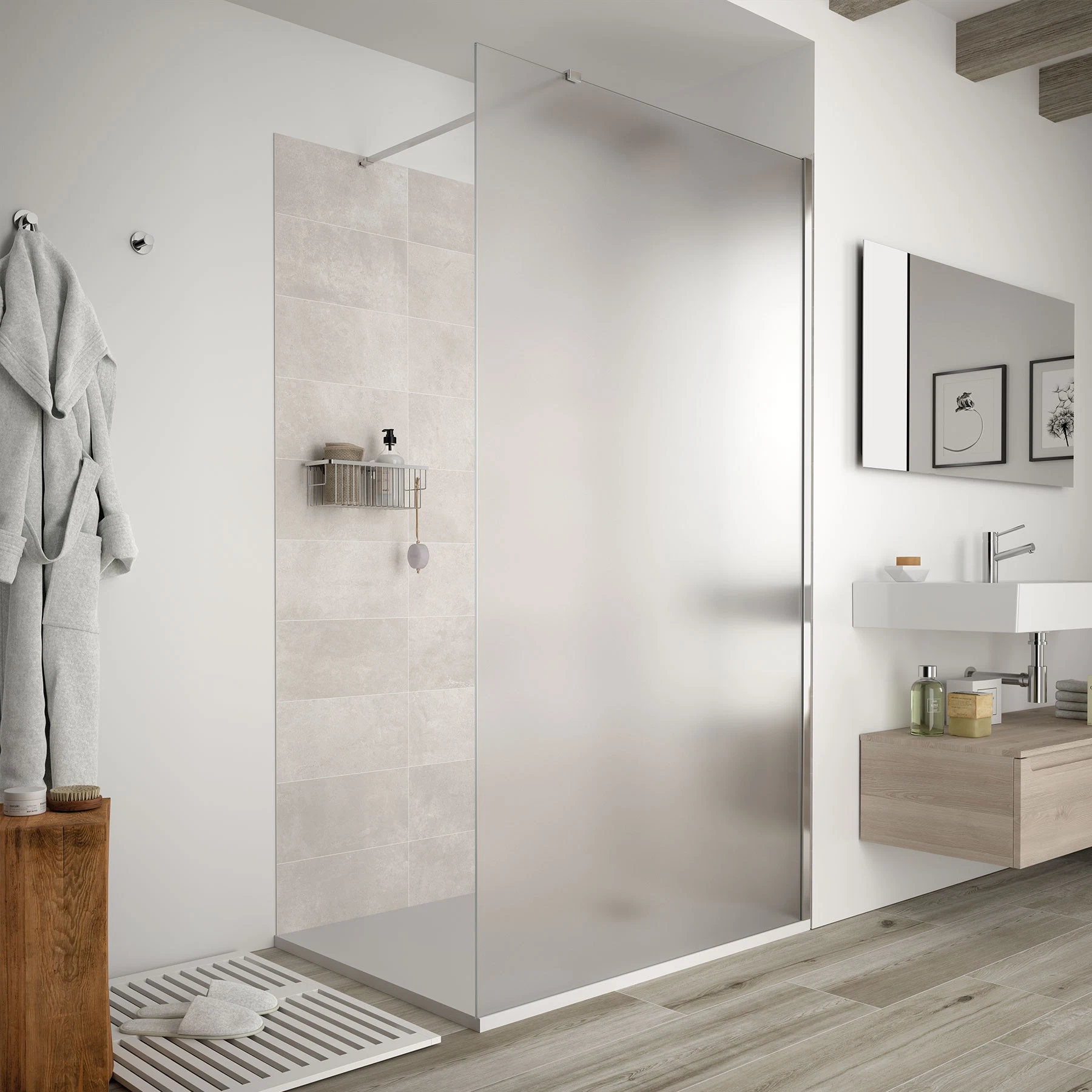 China Bathroom Frosted Tempered Shower Glass Door