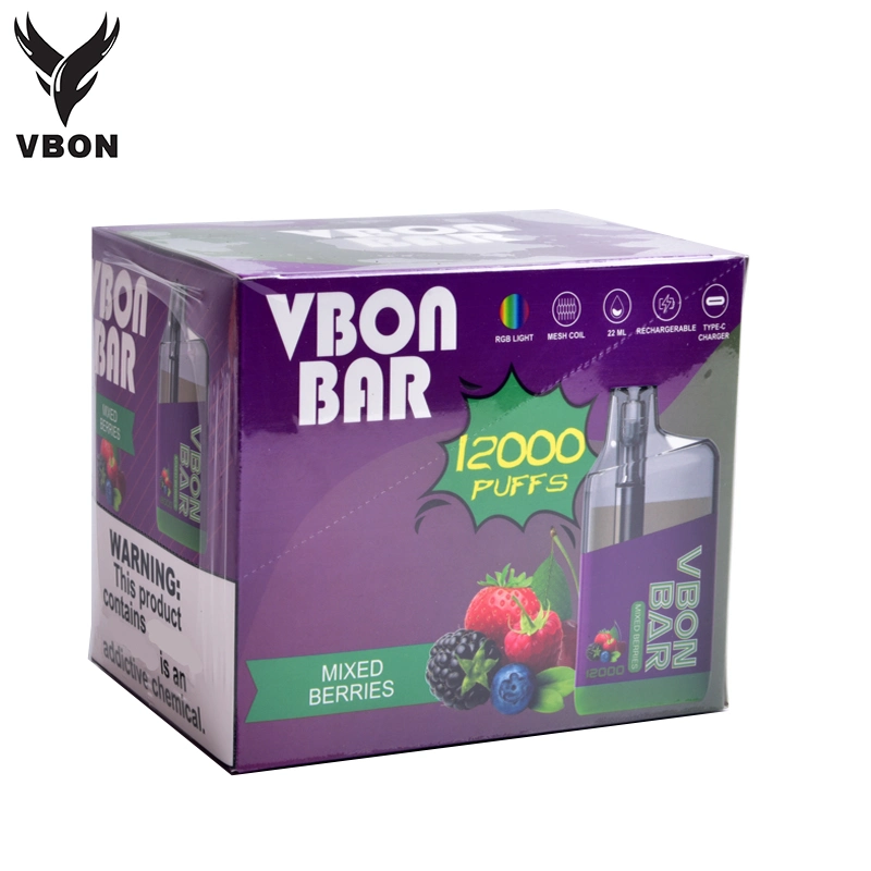 2023 Commerce de gros nouveau goût lisse Vbon lumière RVB 12000 bouffées vaporisateur d'E-Vape jus