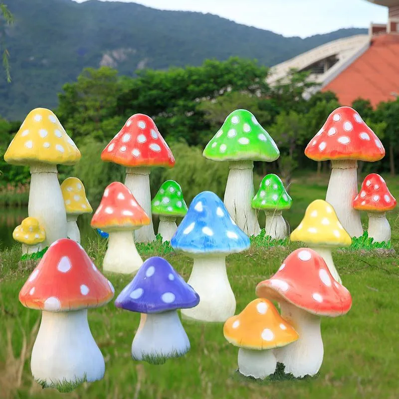 3D Fiberglass Cute Mushroom Light Garden Lawn Landscape Decoration Solar Powered Lights Waterproof LED Ground-Inserted Lamp