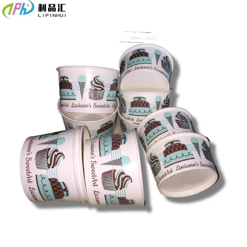 2023 Nouveau Style Sundae papier crème glacée Petite cuvette jetable yogourt Bol de papier avec couvercle et cuillère