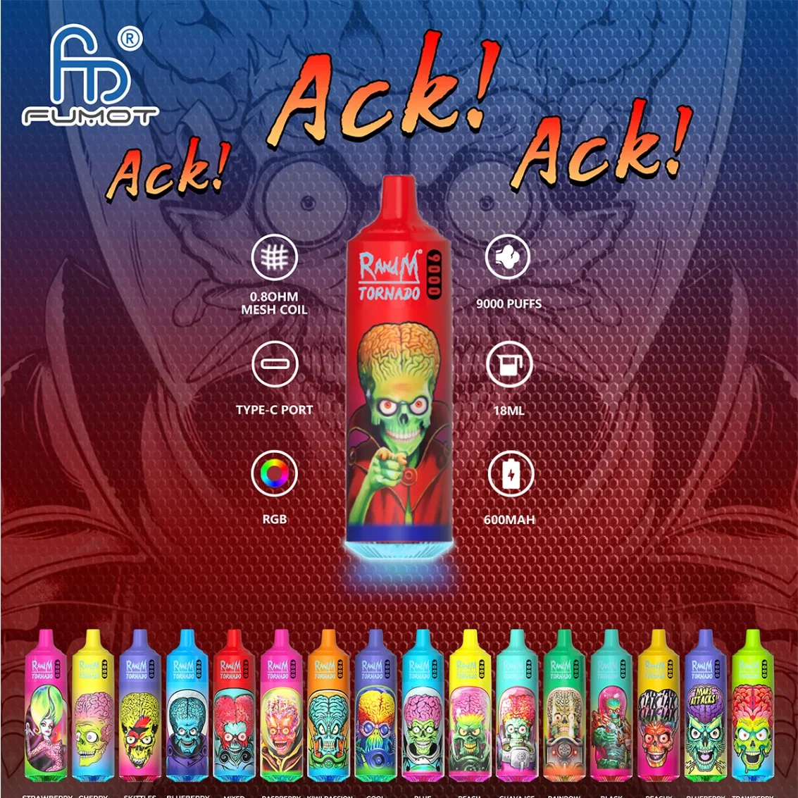 Atacado tornado 9000 Puffs elétricos e-CIG Vaper Wape Vaper Disposable/Chargeable Caneta elétrica e-Liquid Hookah Randm Vape puff