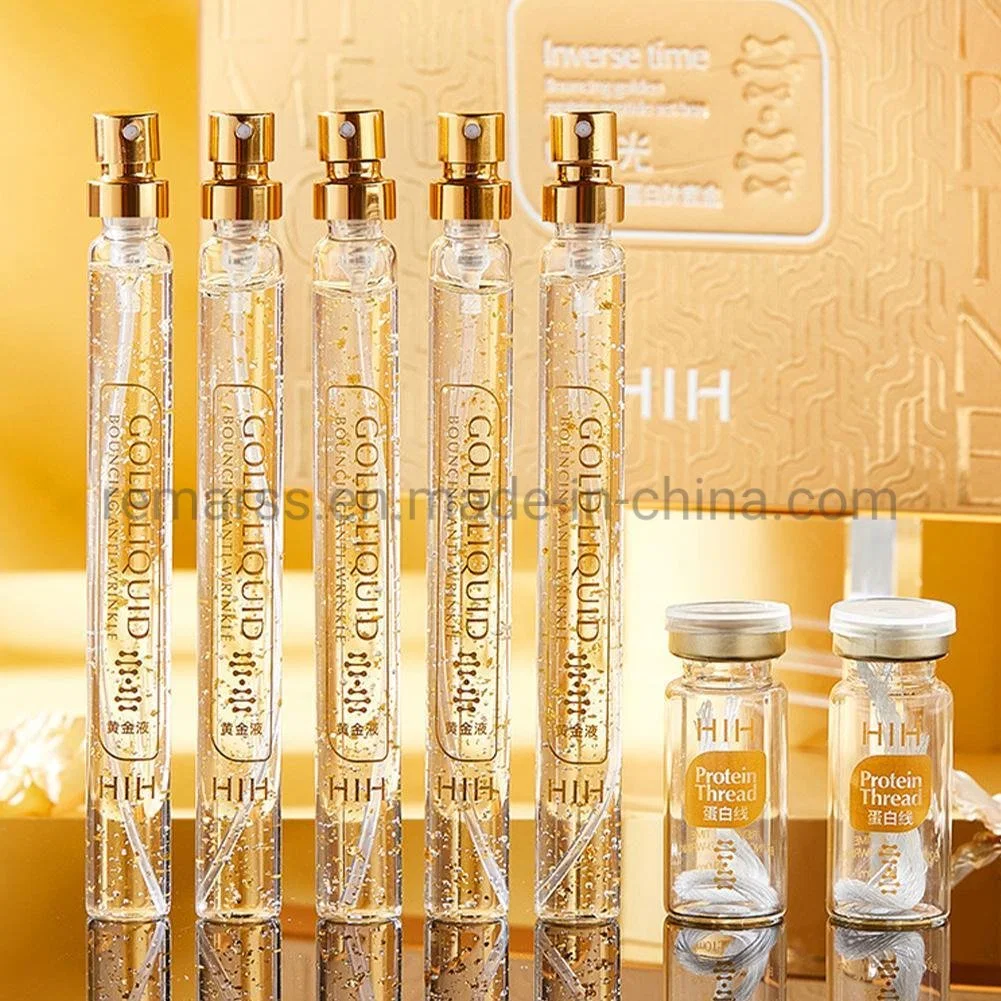 Anti Envejecimiento HIH tiempo inverso rebotando Golden Lifting Skin Oro Cara suero proteína de colágeno activo seda rosca esencia para cara Elimine las arrugas