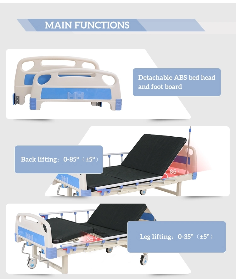 ABS Cheap 2 Cranks Manual Function Adjustable Medical Hospital Bed Room Hospital Furniture Clinic Home Care Bed