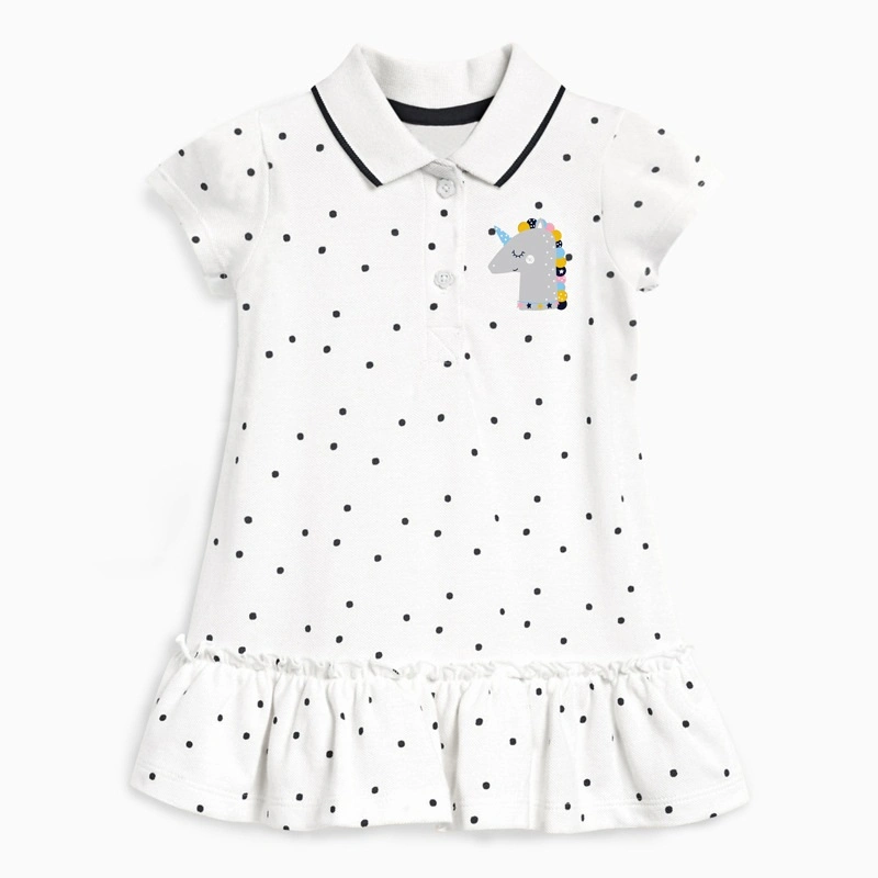 Custom Little Girl Cotton Pique Polo Dress Solid Color Casual Girls Dresses