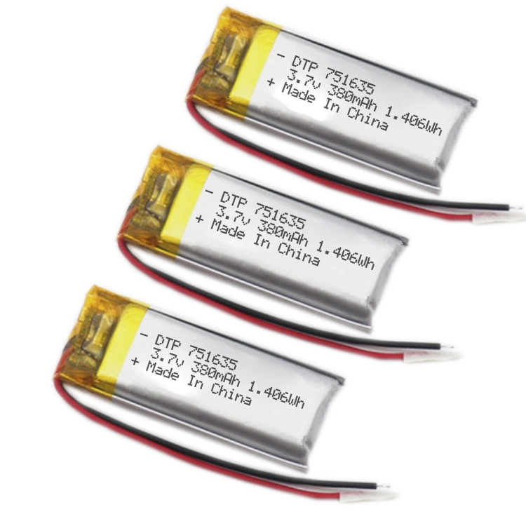 Stock 751635 350mAh Lipo Battery 3.7V Rechargeable Li-ion Battery Pack