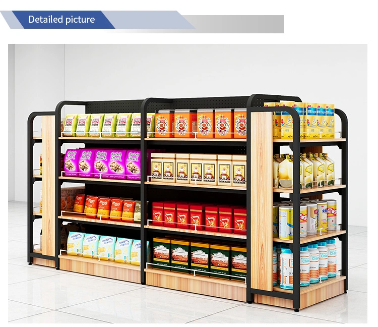 Wooden Steel Shelves with LED Lights for Supermarkets Articles for Daily Use