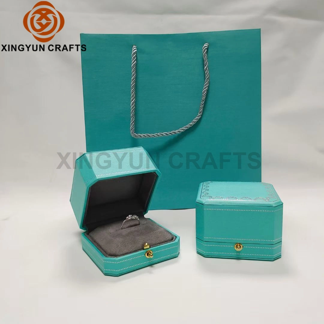 Venta caliente de color azul de Tiffany Luxury Diamond Ring Box caja colgante de joyería personalizada bolsa de papel de embalaje vender acciones