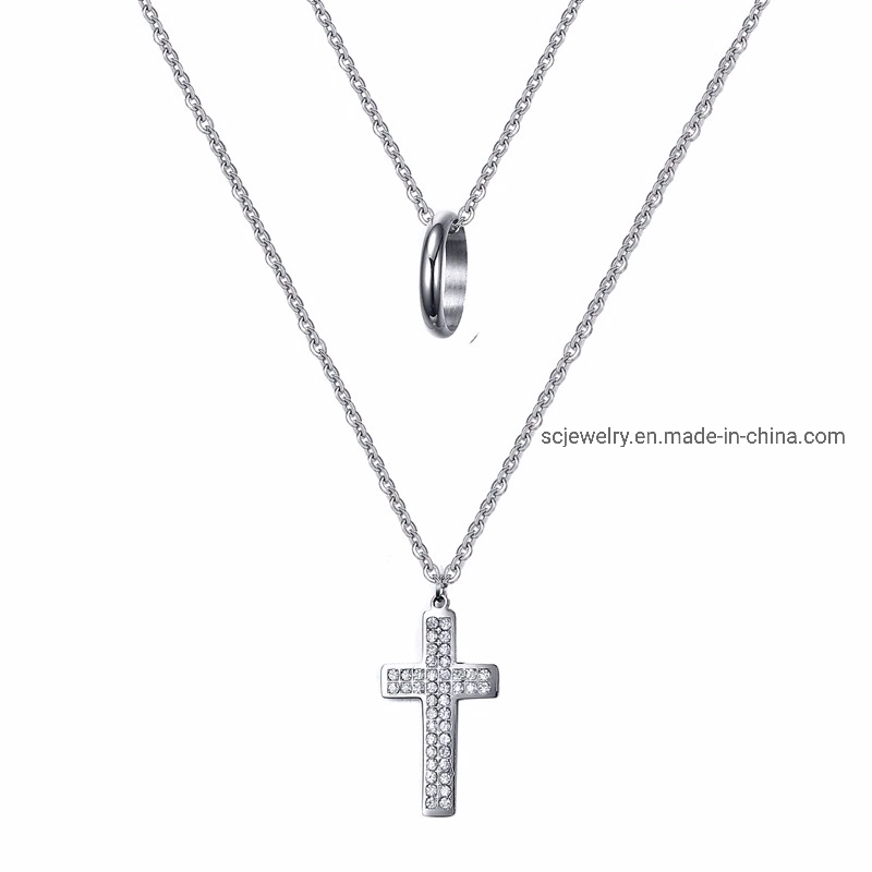 Joyería de moda Acero inoxidable Cruz y Círculo Colgante de brazo para Mujeres Hombre