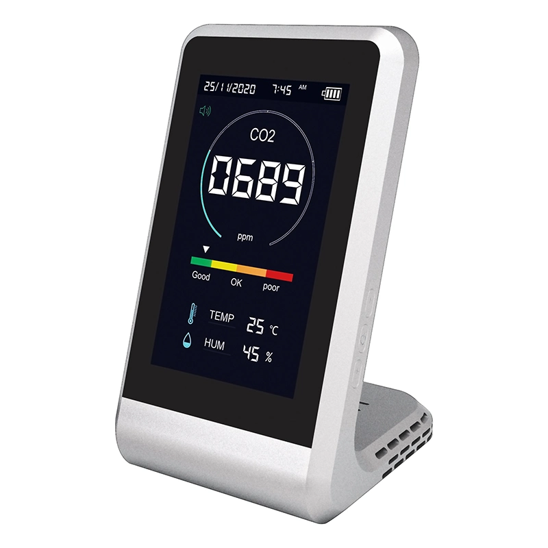 Monitoreo en tiempo real de la calidad del aire el CO2 Test Detector de Gas Temperatura y humedad, luz negra de tipo C recargar el sensor de monitor de CO2