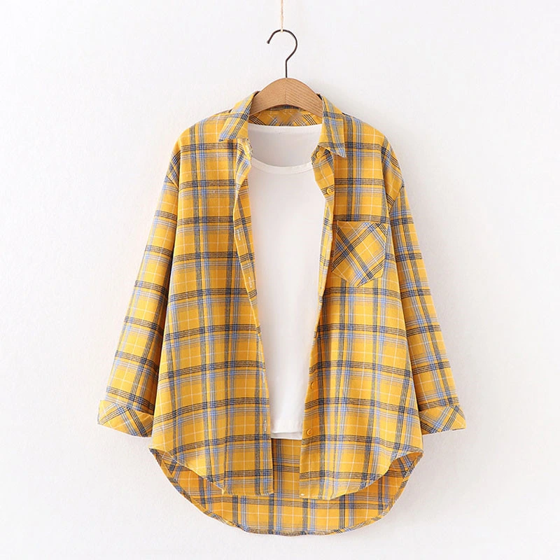 Wholesale Womens Custom Plaid Flannel Shirt Long Sleeve Cotton Flannel Shirts for Women