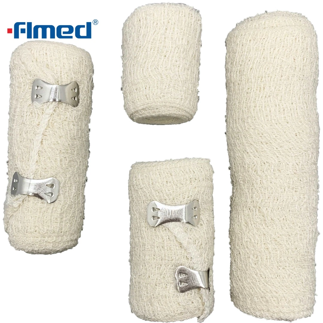 Medical Elastic Crepe Bandage with Metal Clips Natural Color Hospital Supplies