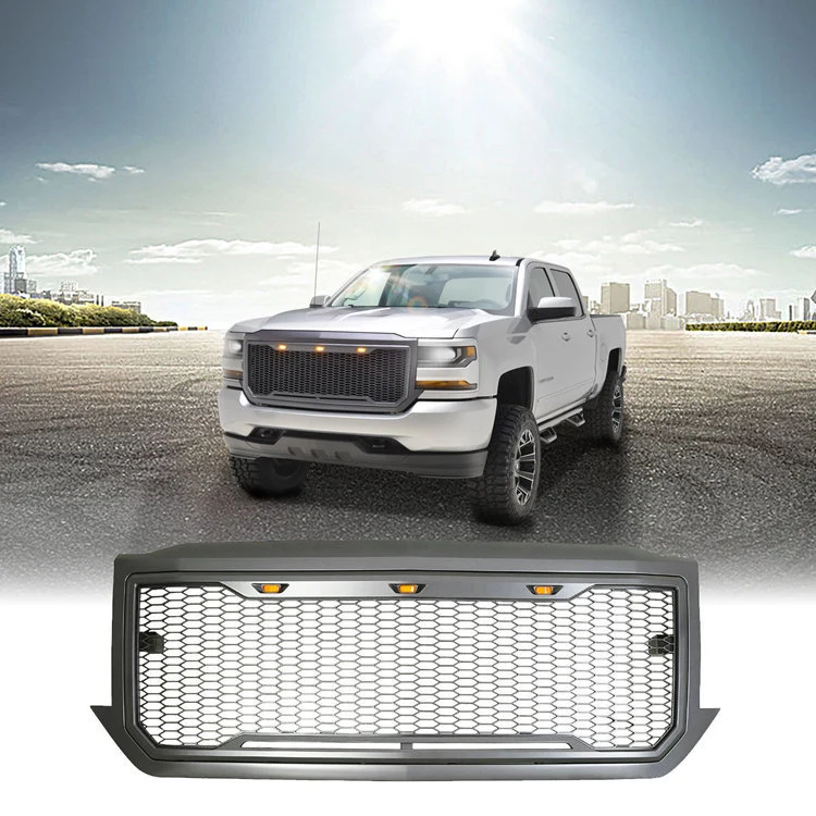 Car Parts with LED Light 4X4 ABS Black Plastic Matte Car Front Grille for Chevrolet Silverado 1500 2016 - 2018 Grille