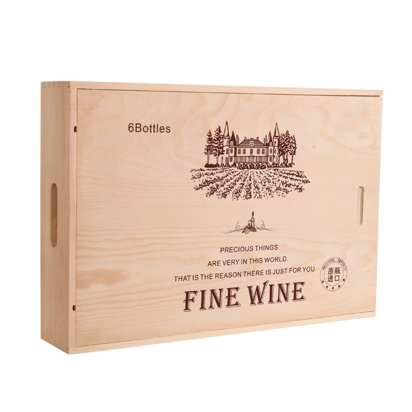 Six Bottle Wood Wine Box with Pull-Cover Wooden Wine Gift Box 38X27X16cm