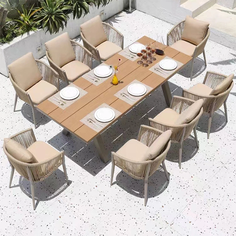 New Arrival Balcony Garden Restaurant Patio Dining Rope Plastic Wood Table and Outdoor Chair Furniture