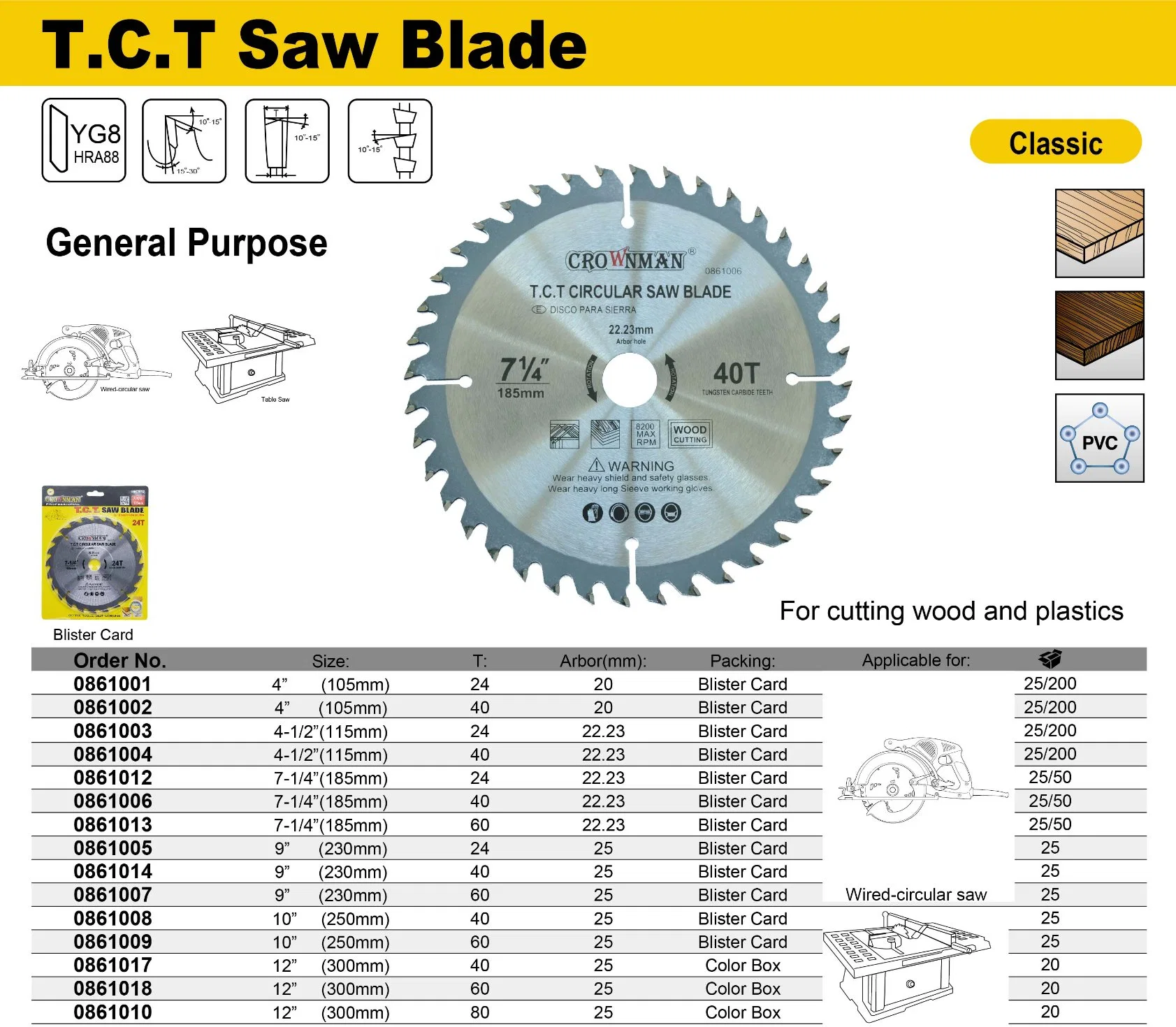 Crownman Cutting Tools, T. C. T Saw Blade for Wood Cutting