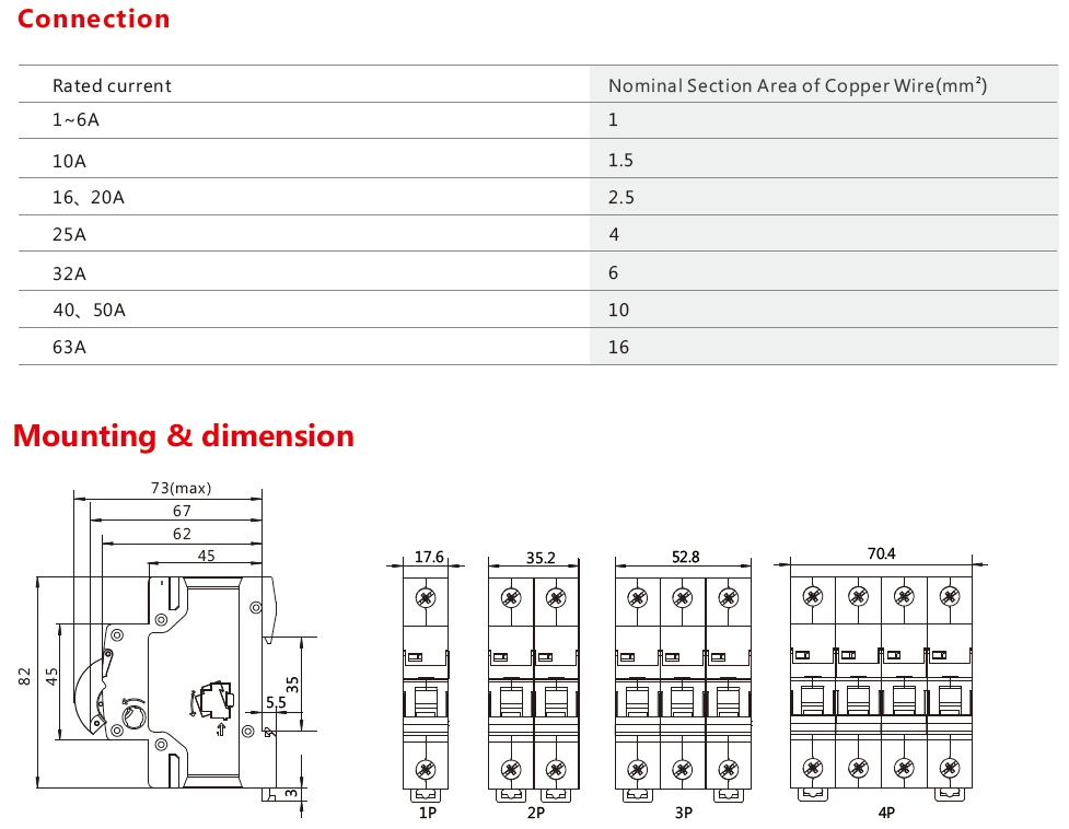 MCB 4,5ka 3p 1A-63A Protector de sobrecarga de los disyuntores eléctricos de aire Interruptor