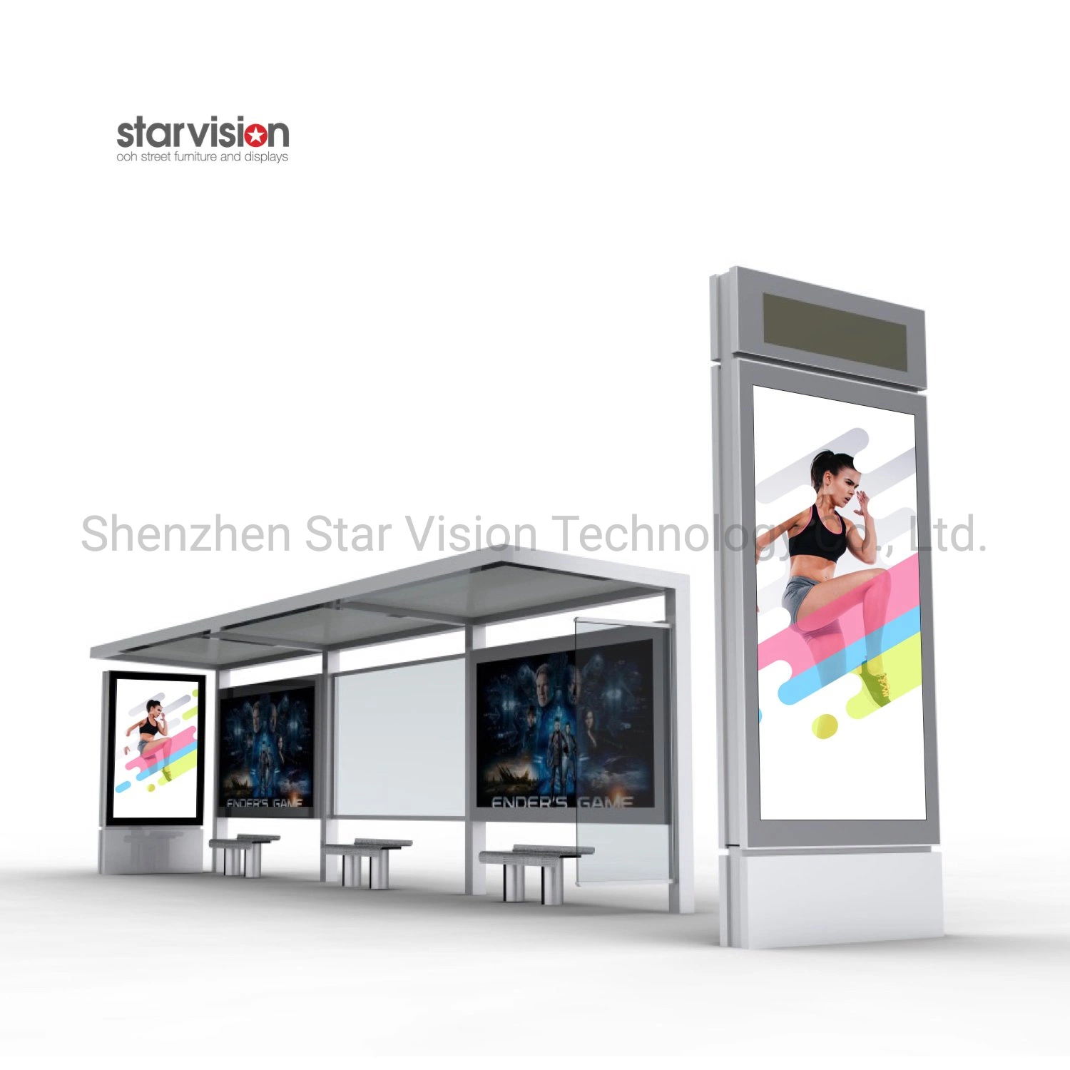 Metal Structure Bus Shelter Design Supplier Advertising Bus Stop Manufacturer