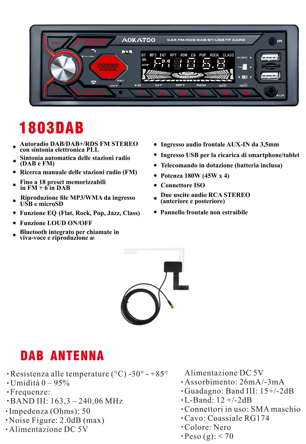 Car Audio Reproductor de MP3 con 2 USB Cargador con Bluetooth DAB