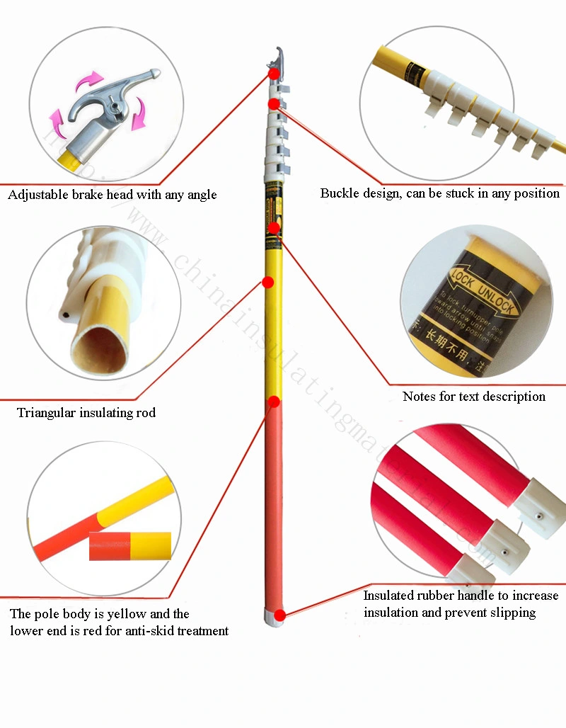 12m Fiberglass Insulated Telescopic Triangle Hot Stick/Operating Rod