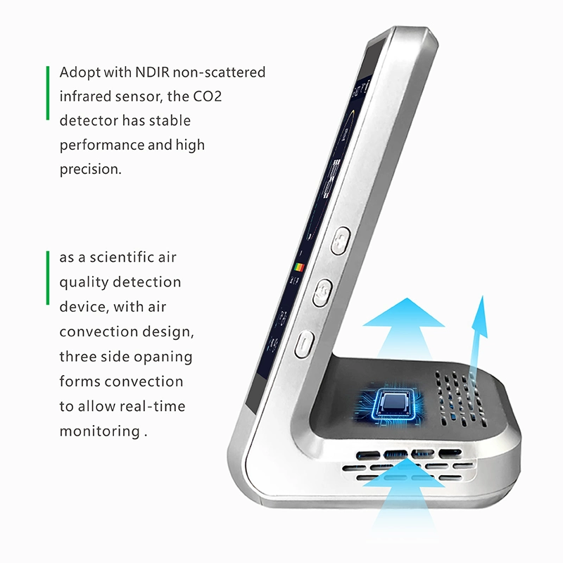 FCC, CE Certificación RoHS pantalla digital LCD de alta precisión, Detector de humedad y temperatura interior monitor de CO2 con función de alarma