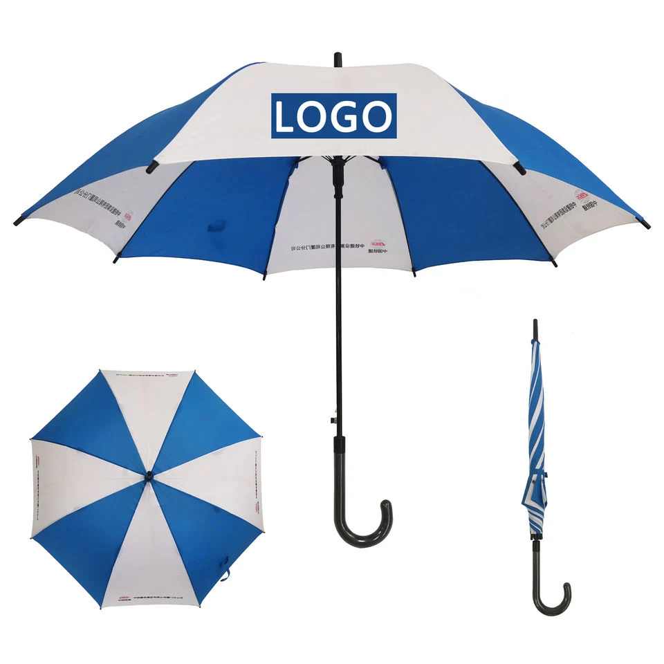 Straight Auto Open Logo Printing Sun and Rain Walking Stick Gift Guest Umbrella