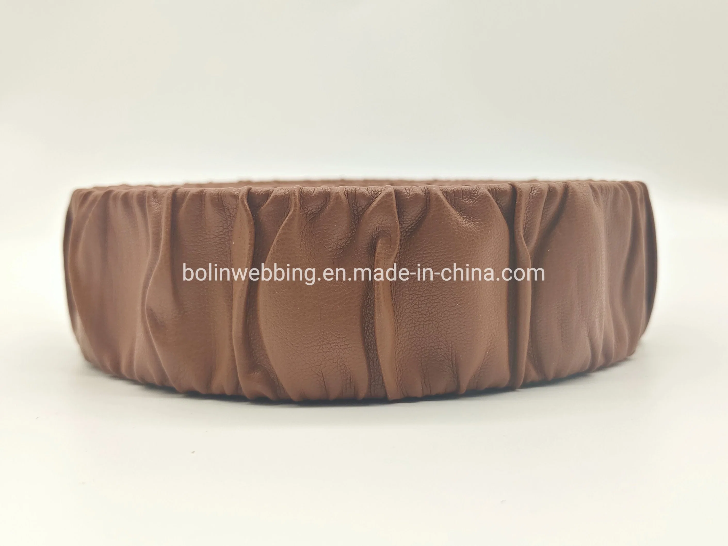 40mm Faux Leather Fold Over Elastic Custom Tan Synthetic Leather Elastic for Summer Shoes Factory Supply PU Elastic Band for Shoe Accessories