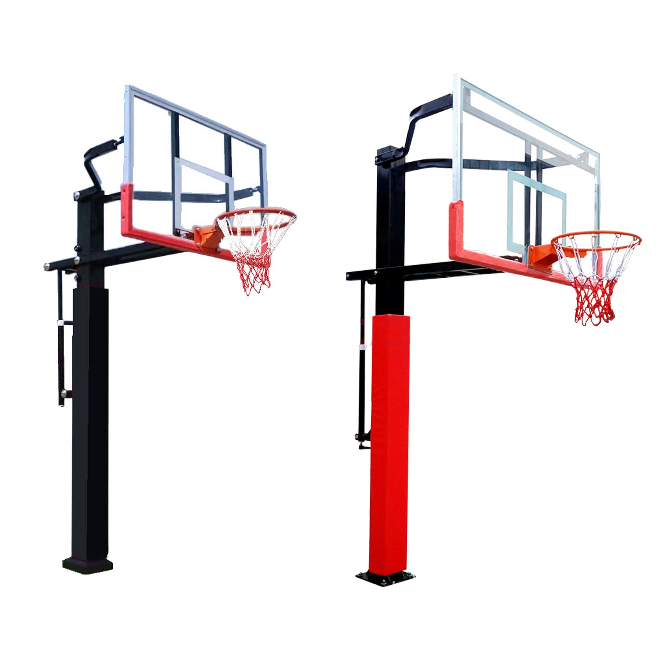 in Ground Basketball Hoop Height Adjust Goal/Stand Standard Tempered Glass Backboard Indoor/Outdoor System