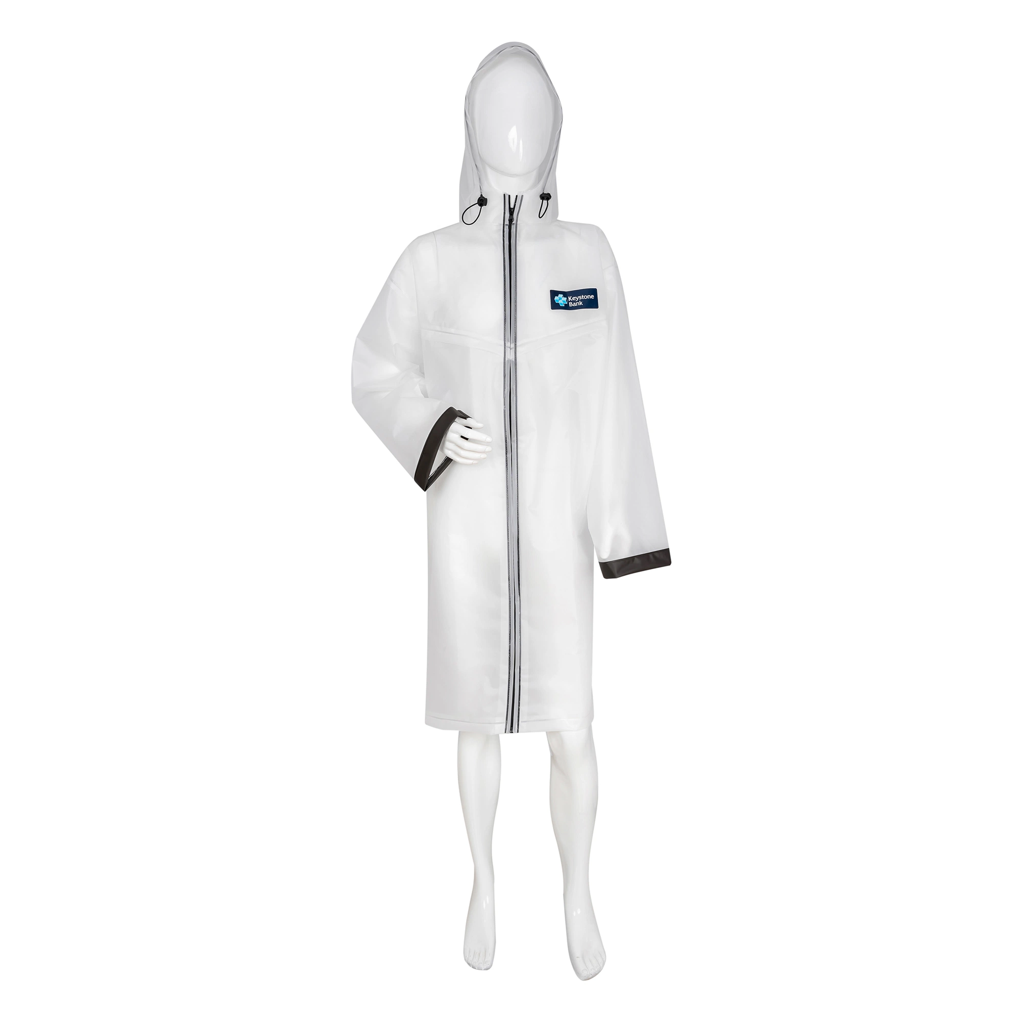 Unisex Polyurethane Semi-Sheer Waterproof PU EVA Raincoat with Hoop Flag