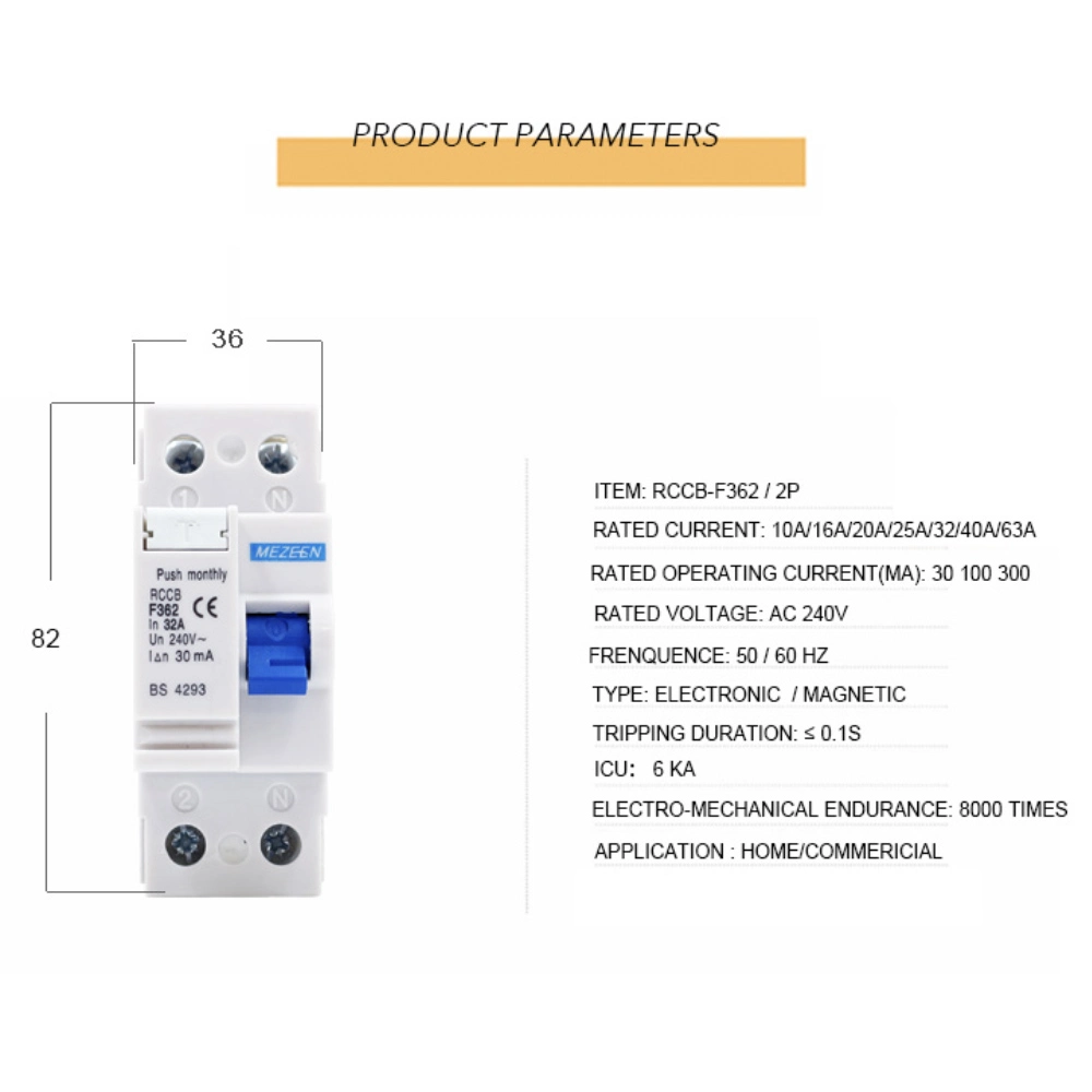 High quality/High cost performance  2p RCCB 10mA 30mA 100mA 2 Phase Residual Current Circuit Breaker ELCB