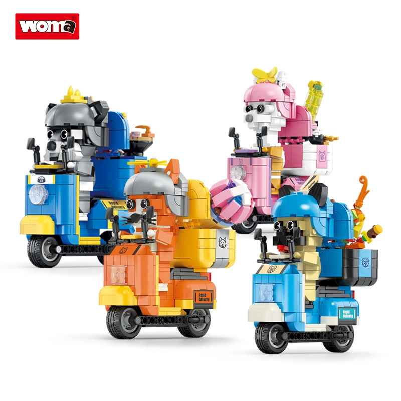 Woma Toys Walmart Hot Sale Kids Moc Animal 4 in 1 Cat Dog Pug Sheep Delivery Motorcycle Team Building Blocks Brick Set Juguetes DIY Toy