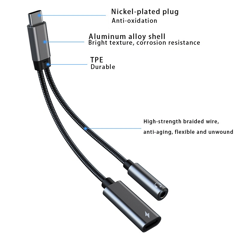 5%off tipo USB-C para 3,5 mm Dois em um adaptador para carregamento Pd 60W