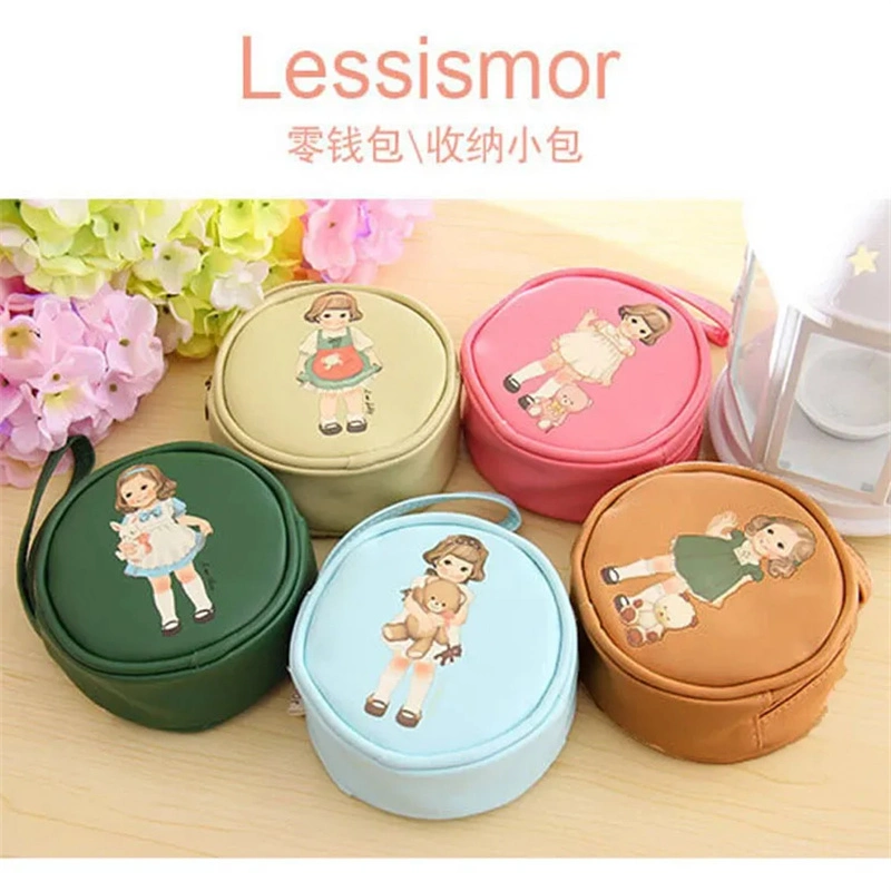 1PCS/Pack Coin Purses Doll Sweet Girl Round Leather Simple Wrist Bag