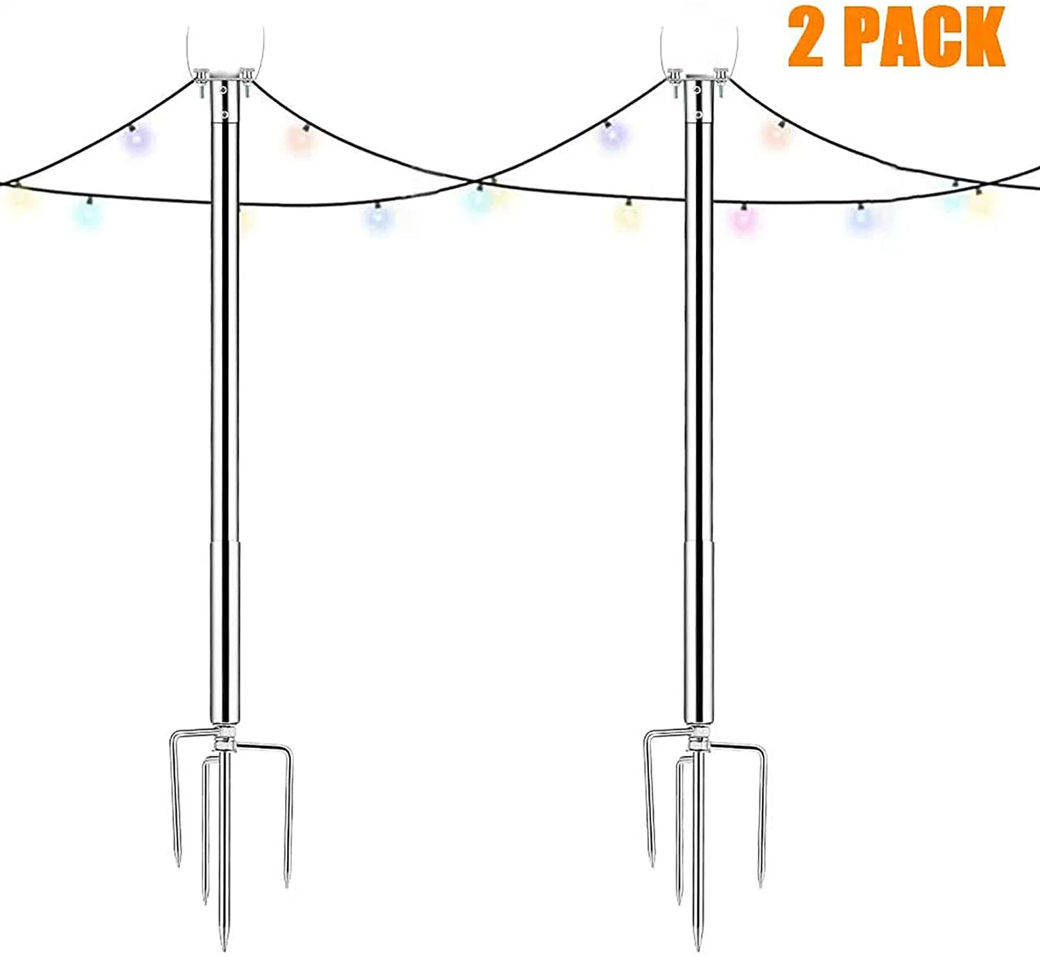 String Light Pole, Stainless Steel Festoon Lantern Pole Shepherd Crook Hook Garland Bracket for Wedding Party Gathering Festivals