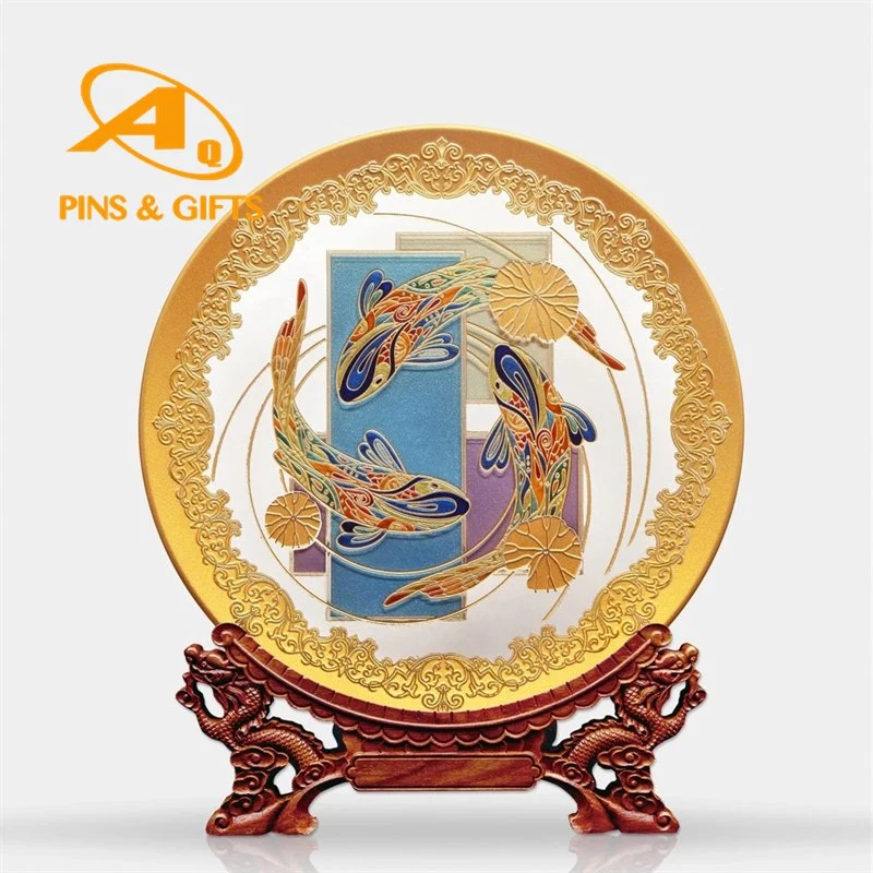 High quality/High cost performance  Handicraft Carved Gold Plates Lace Gold Silver Plaques Awards Office Decoration Plate Souvenir Gifts