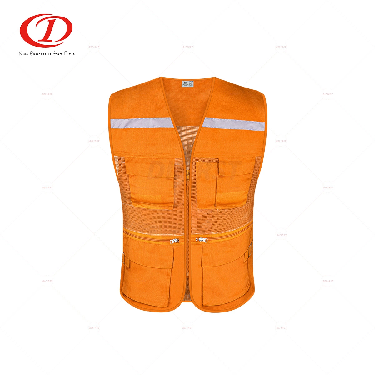 Cotton Fabric Surveyor Safety Vest with Pockets and Zipper Dfv1034