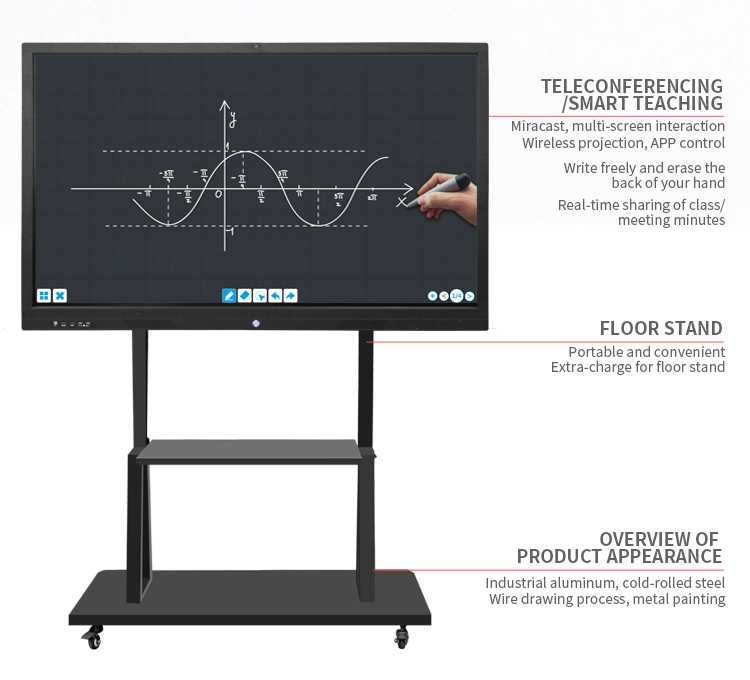 Anti-Glare Available 4K 3840*2160 Pen or Finger Touch LED LCD Interactive Digital Whiteboard Smart Board with Camera