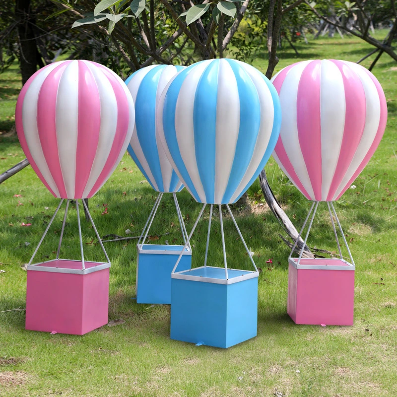 Hand Crafted Large Size Store Decoration Hot Air Balloon Fiberglass Sculpture for Art Garden Pack Display