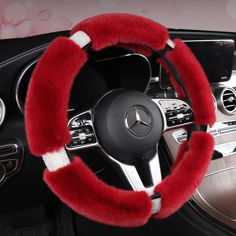 Luxury Style Faux Animal Fleece with Diamond Steering Wheel Cover