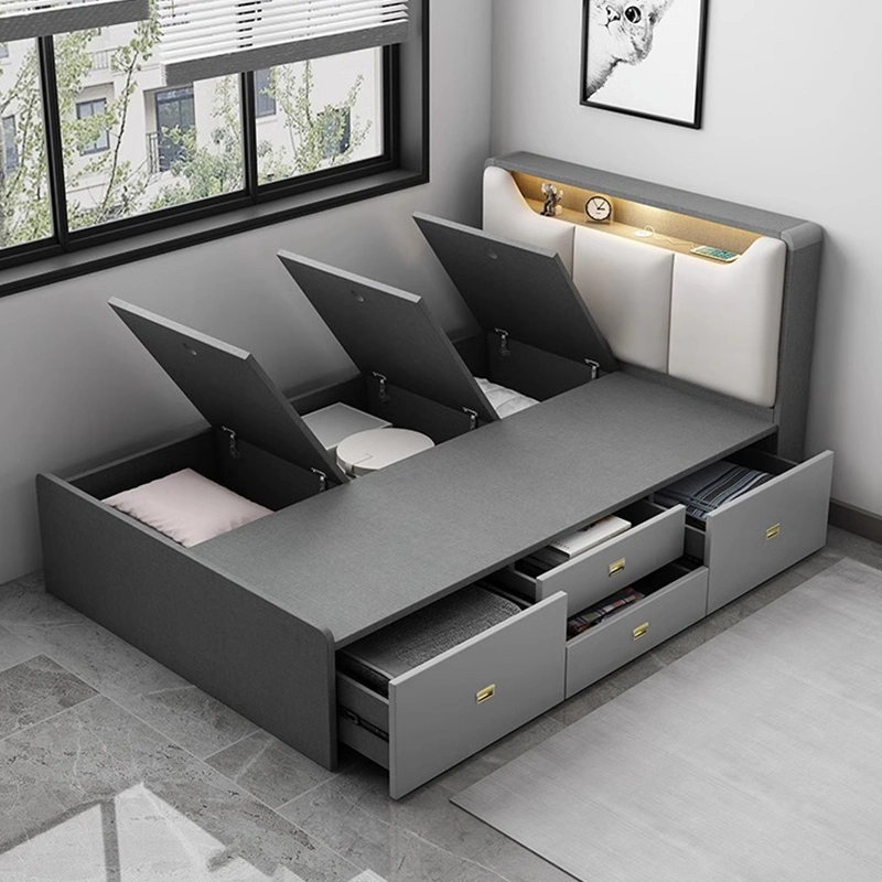 Modern Bedroom Furniture Functional Bed Wooden Double Bed Designs Furniture with Box Queen King Storage Bed