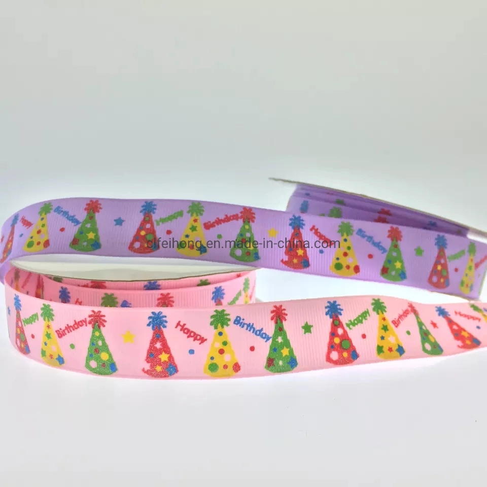 OEM ODM Customzied Logo Printed Ribbon Grosgrain Ribbon Happy Birthday Gift Packing Cake Decoration